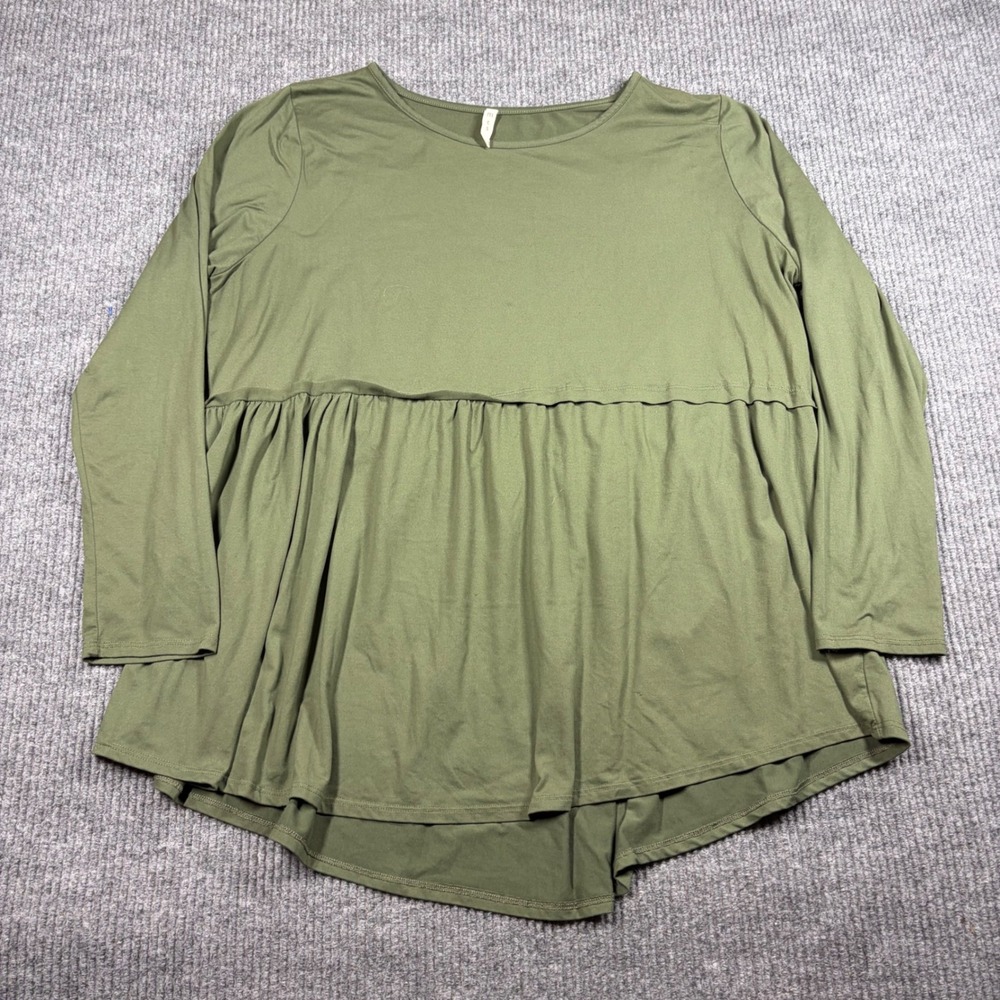 MTS Shirt Womens 1X Olive Green Long Sleeve Peplum Babydoll Tunic Top Plus
